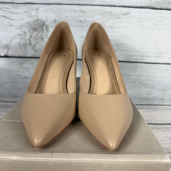 Mark Fisher Zala Block Heel Pointy Toe Pump Light Natural Tone Leather Sz 7.5 - Picture 2 of 9